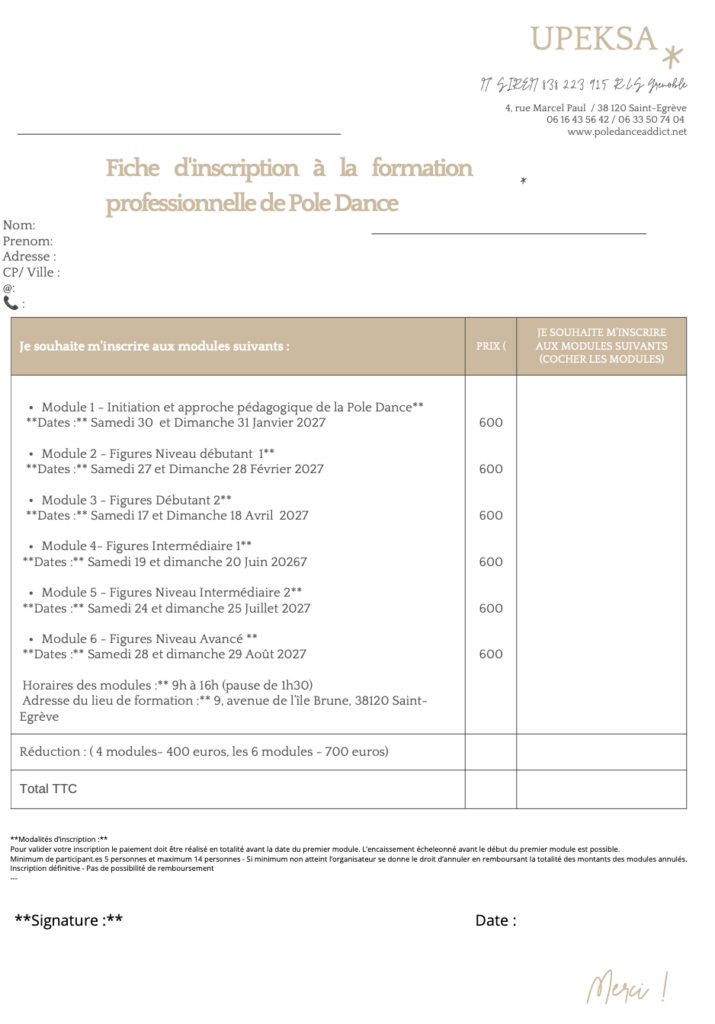 Formation Professionnelle Pole Dance